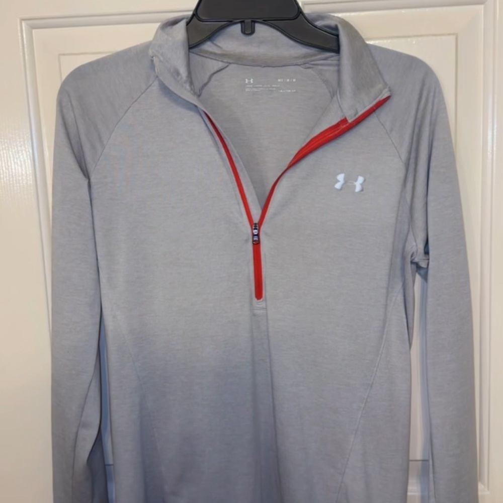 Under Armour Light Gray and Red Zip Pullover